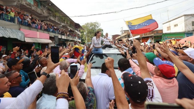 Recibimiento popular de María Corina Machado en Trujillo, Venezuela.
