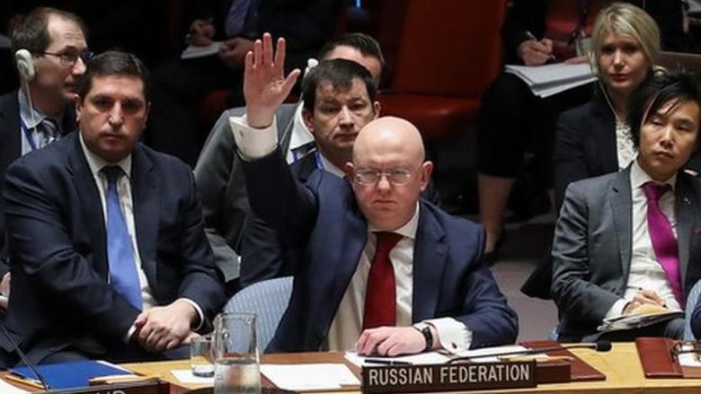El embajador ruso ante la ONU, Vassily Nebenzia, en una votación.
